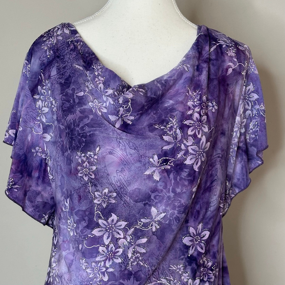 Vintage Purple Draped Floral Top | Y2K Soft Grunge Blouse - Picture 6 of 6